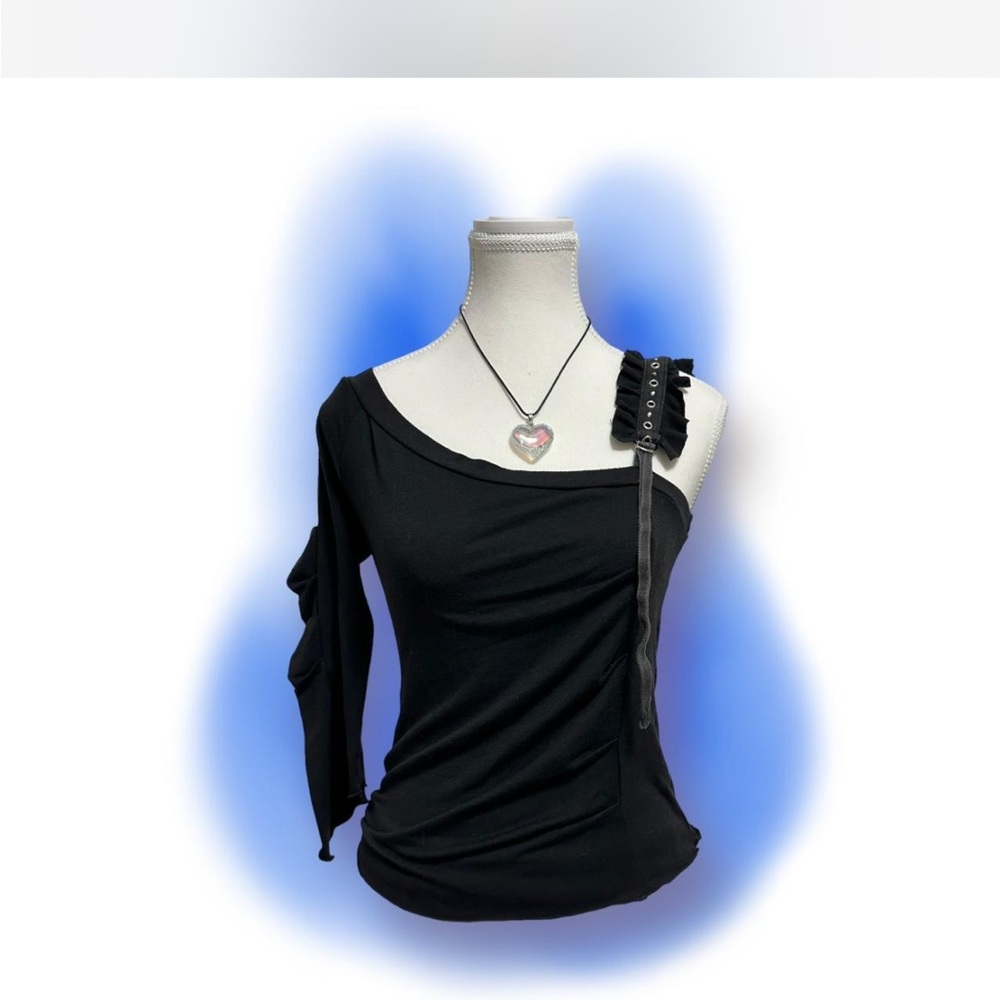 Black One-Shoulder Women's Top with Studded Strap